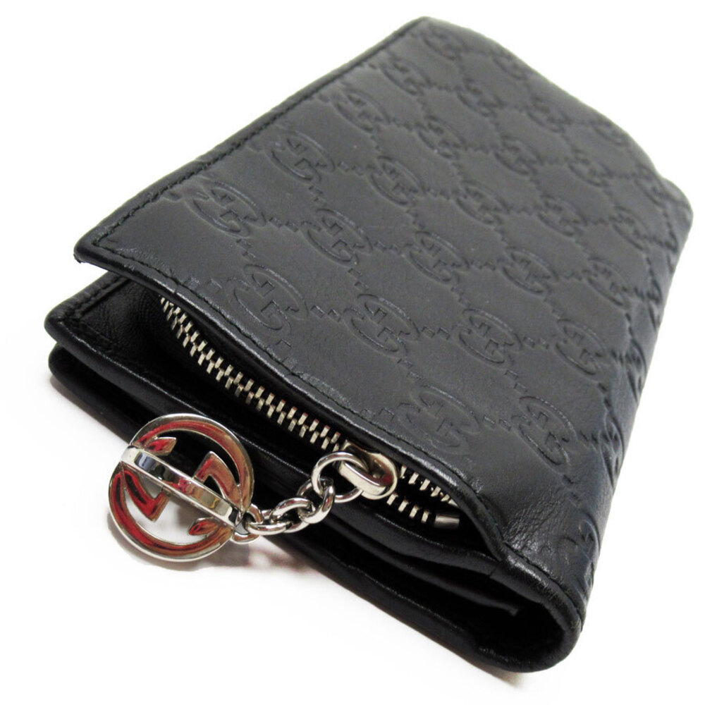 Gucci leather Black fold wallet Bi long GG Black